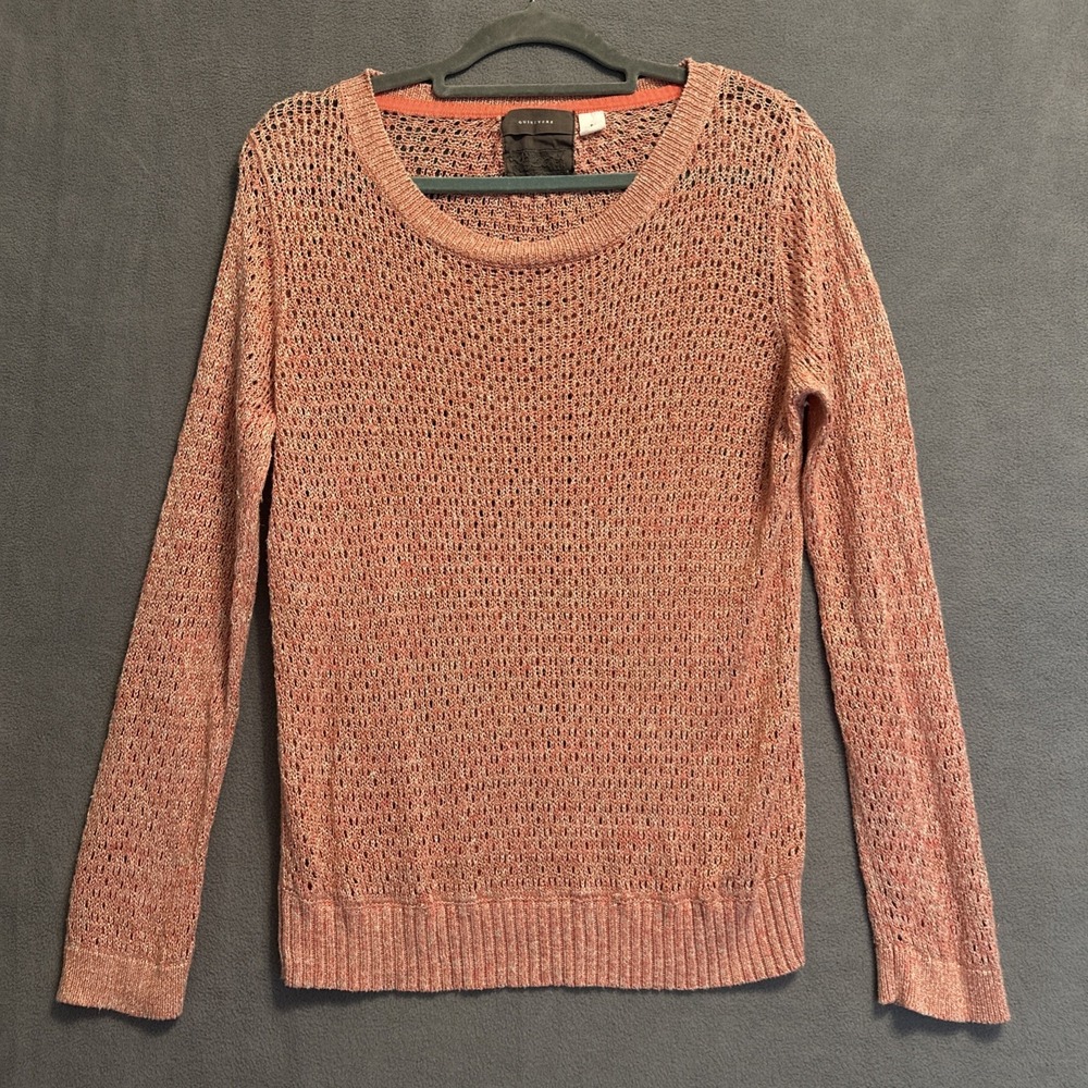 Guinevere Anthropologie‎ Open Knit Hemp Sweater XL Pink Metallic Mermaid Beachy